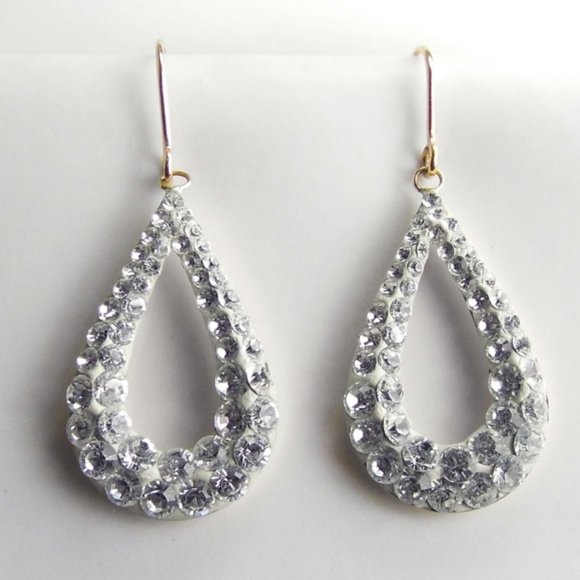 10K Yellow GOLD Drop Crystal Dangle EARRINGS - Picture 3 of 6